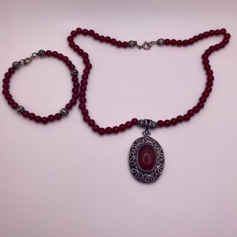 Sterling silver carnelian set